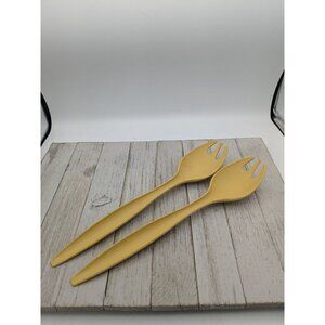Tupperware Yellow Lot of 2 Salad Spoons Sporks Serving Utensil 12"